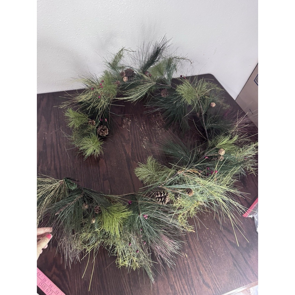 5' Christmas Pine Garland Swag Pinecones Red Berries Rustic Woodsy Mantle Table